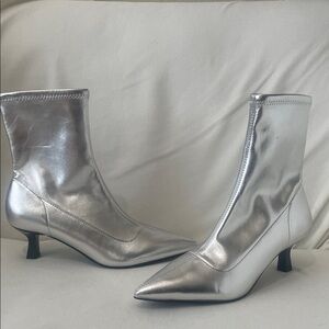 Abound Silver Pointed-Toe Kitten Heel Ankle Boots